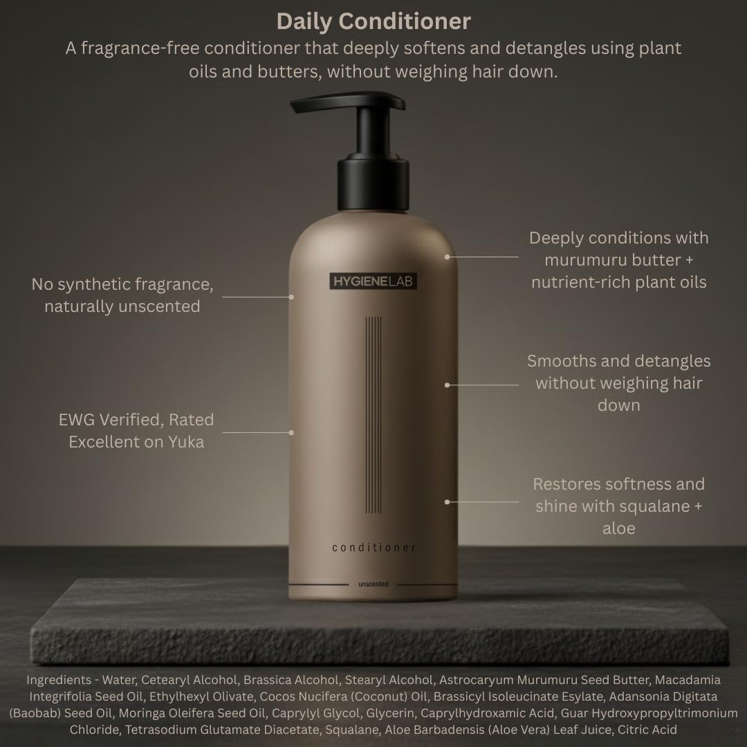 HygieneLab Conditioner for Men – EWG Verified, Unscented, Sulfate & Paraben Free, Lightweight Hydrating Formula for All Hair Types, 10 fl oz Avelisse
