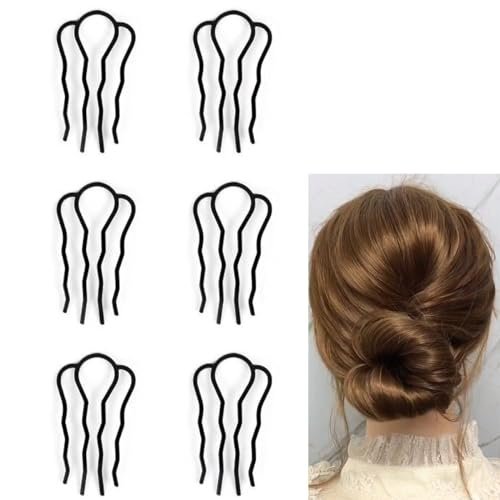 6-Piece Metal Hair Fork Clip Set – U-Shape Hair Pins & Side Combs for Bun, Updo & French Twist – Black Styling Tools for Women - görsel 2
