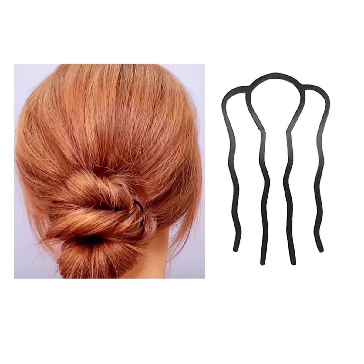 6-Piece Metal Hair Fork Clip Set – U-Shape Hair Pins & Side Combs for Bun, Updo & French Twist – Black Styling Tools for Women - görsel 11