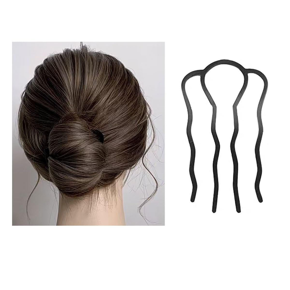6-Piece Metal Hair Fork Clip Set – U-Shape Hair Pins & Side Combs for Bun, Updo & French Twist – Black Styling Tools for Women - görsel 5