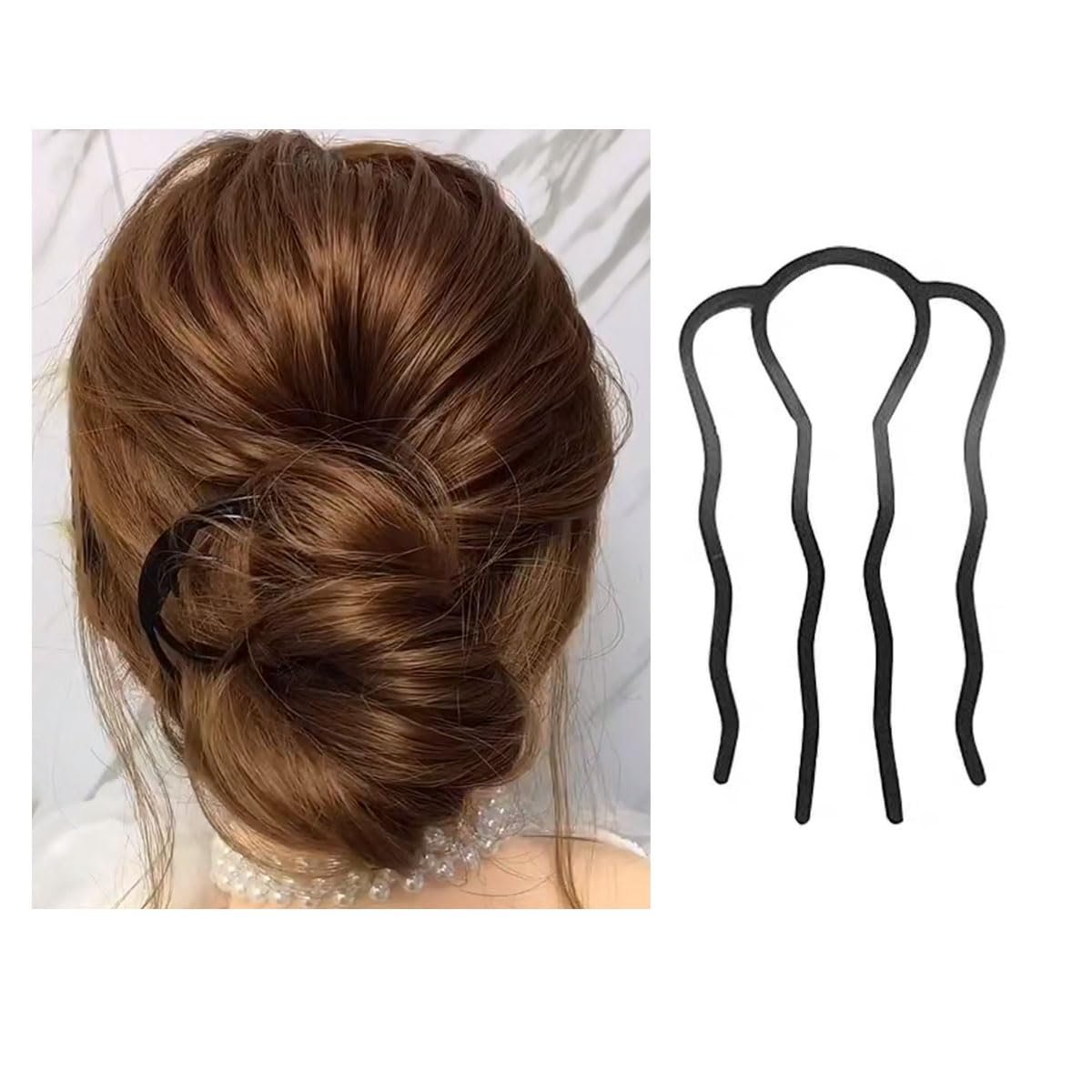 6-Piece Metal Hair Fork Clip Set – U-Shape Hair Pins & Side Combs for Bun, Updo & French Twist – Black Styling Tools for Women - görsel 9