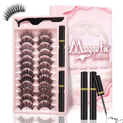 Magnetic Eyelashes and Eyeliner Kit – 12 Pairs Natural 3D Faux Mink Lashes with Magnetic Eyeliner & Tweezers, Reusable & Sweatproof, No Glue Needed - görsel 2