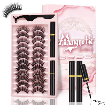 Magnetic Eyelashes and Eyeliner Kit – 12 Pairs Natural 3D Faux Mink Lashes with Magnetic Eyeliner & Tweezers, Reusable & Sweatproof, No Glue Needed