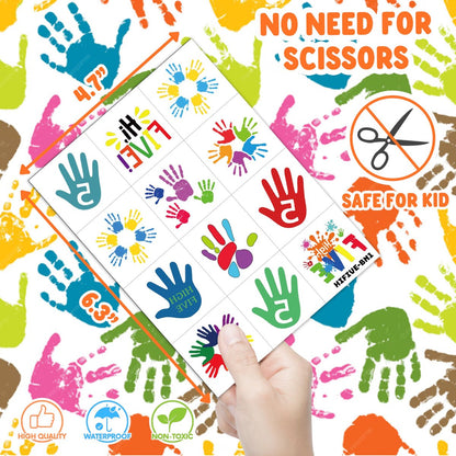 Hi Five Temporary Tattoos for Kids – 100+ Pre-Cut Hand High Five Tattoo Stickers – Party Favors, Goodie Bag Fillers, School Rewards, Positive Classroom Decorations Avelisse