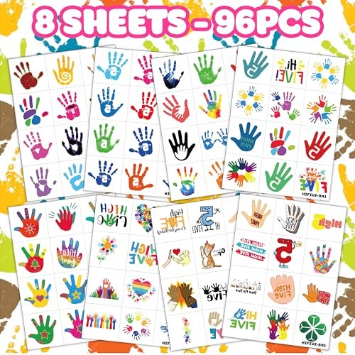 Hi Five Temporary Tattoos for Kids – 100+ Pre-Cut Hand High Five Tattoo Stickers – Party Favors, Goodie Bag Fillers, School Rewards, Positive Classroom Decorations Avelisse