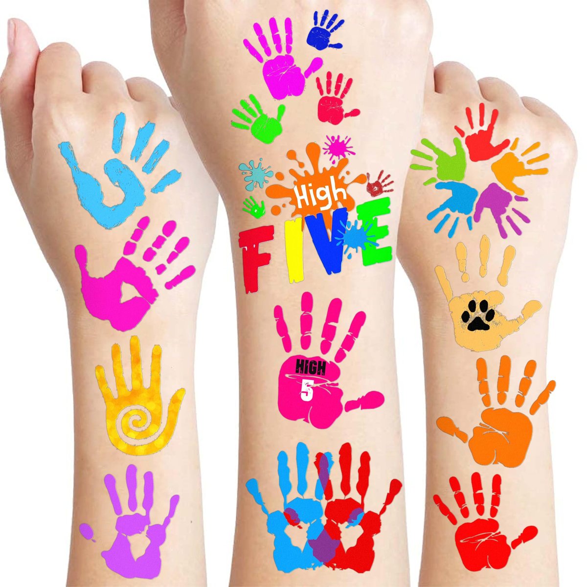 Hi Five Temporary Tattoos for Kids – 100+ Pre-Cut Hand High Five Tattoo Stickers – Party Favors, Goodie Bag Fillers, School Rewards, Positive Classroom Decorations Avelisse