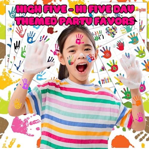 Hi Five Temporary Tattoos for Kids – 100+ Pre-Cut Hand High Five Tattoo Stickers – Party Favors, Goodie Bag Fillers, School Rewards, Positive Classroom Decorations Avelisse
