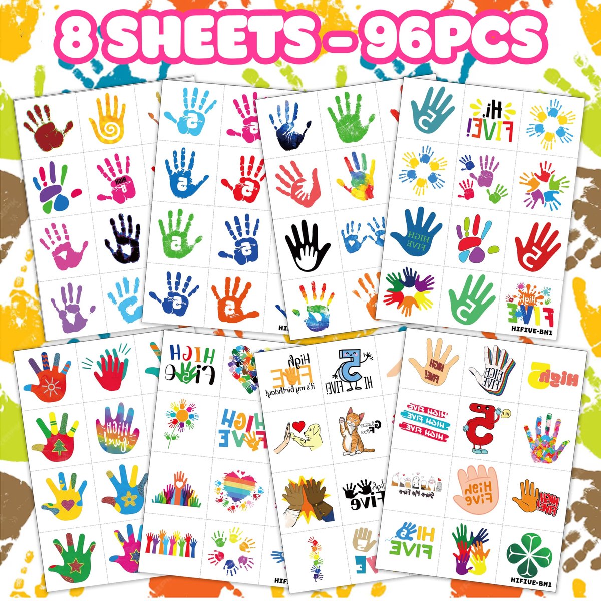 Hi Five Temporary Tattoos for Kids – 100+ Pre-Cut Hand High Five Tattoo Stickers – Party Favors, Goodie Bag Fillers, School Rewards, Positive Classroom Decorations Avelisse