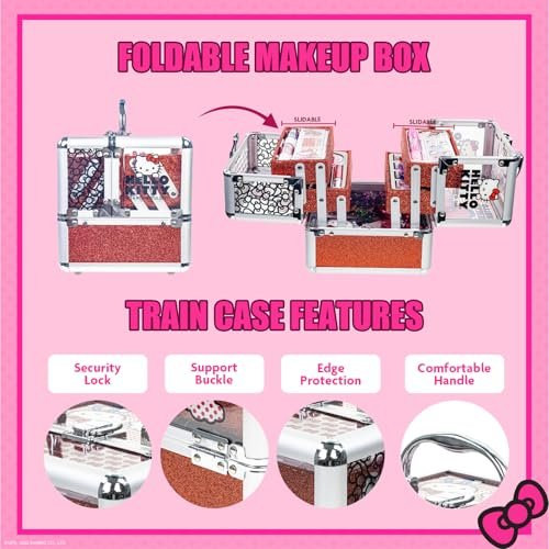 Hello Kitty Train Case Cosmetic Makeup Set for Girls Ages 6+ | Lip Gloss, Eye Shimmer, Nail Polish & Hair Accessories by Townley Girl Avelisse