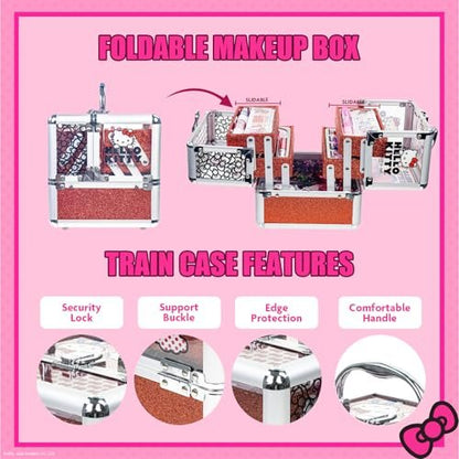 Hello Kitty Train Case Cosmetic Makeup Set for Girls Ages 6+ | Lip Gloss, Eye Shimmer, Nail Polish & Hair Accessories by Townley Girl Avelisse