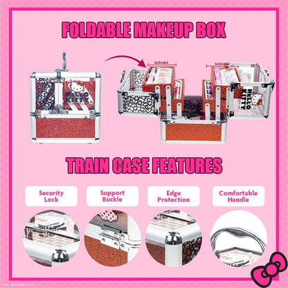 Hello Kitty Train Case Cosmetic Makeup Set for Girls Ages 6+ | Lip Gloss, Eye Shimmer, Nail Polish & Hair Accessories by Townley Girl Avelisse