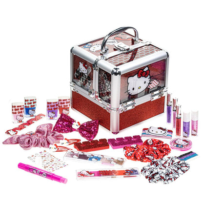 Hello Kitty Train Case Cosmetic Makeup Set for Girls Ages 6+ | Lip Gloss, Eye Shimmer, Nail Polish & Hair Accessories by Townley Girl Avelisse