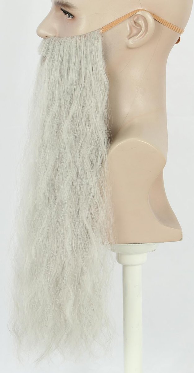 Karlery Men Long Curly Grey Wizard Wig and Fake Beard Halloween Cosplay Costume Accessory - görsel 9