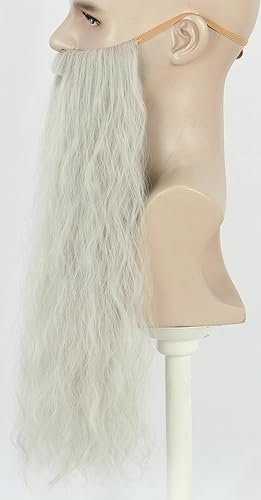 Karlery Men Long Curly Grey Wizard Wig and Fake Beard Halloween Cosplay Costume Accessory