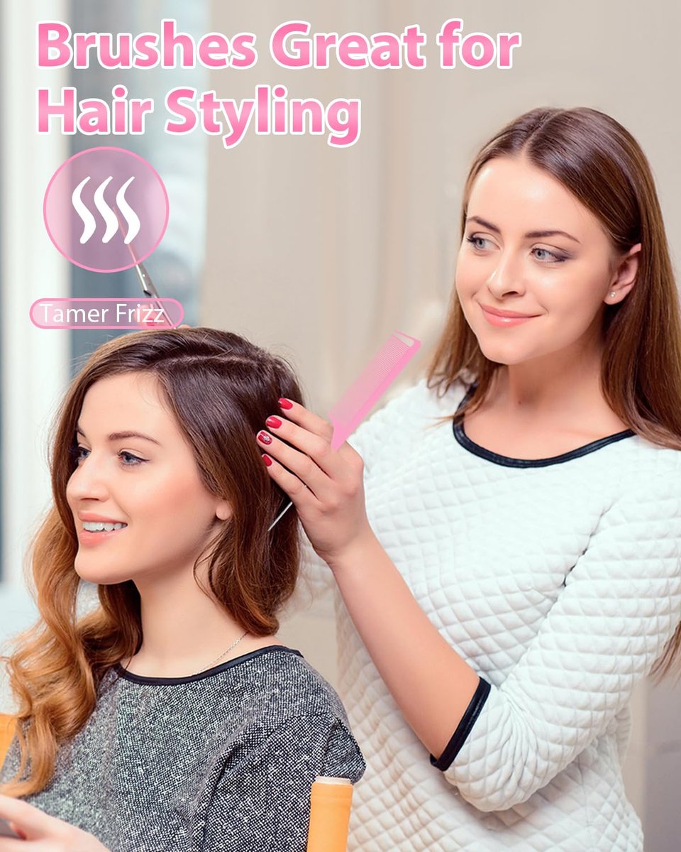 Slick Back Hair Brush & Edge Brush Set - 3Pcs Rat Tail Comb for Parting, Teasing & Edge Control - Pink Metal - görsel 3