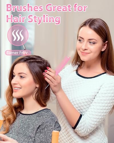 Slick Back Hair Brush & Edge Brush Set - 3Pcs Rat Tail Comb for Parting, Teasing & Edge Control - Pink Metal - görsel 4