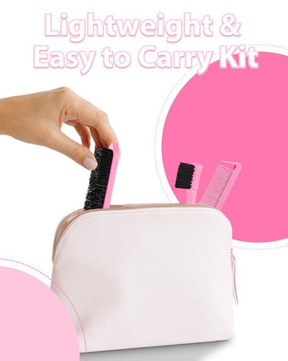 Slick Back Hair Brush & Edge Brush Set - 3Pcs Rat Tail Comb for Parting, Teasing & Edge Control - Pink Metal