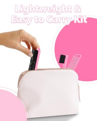 Slick Back Hair Brush & Edge Brush Set - 3Pcs Rat Tail Comb for Parting, Teasing & Edge Control - Pink Metal - görsel 14
