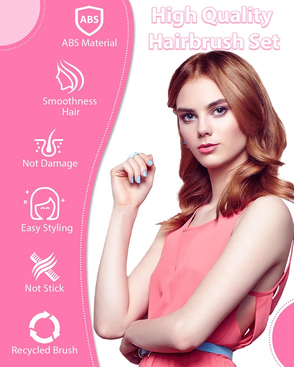 Slick Back Hair Brush & Edge Brush Set - 3Pcs Rat Tail Comb for Parting, Teasing & Edge Control - Pink Metal - görsel 5