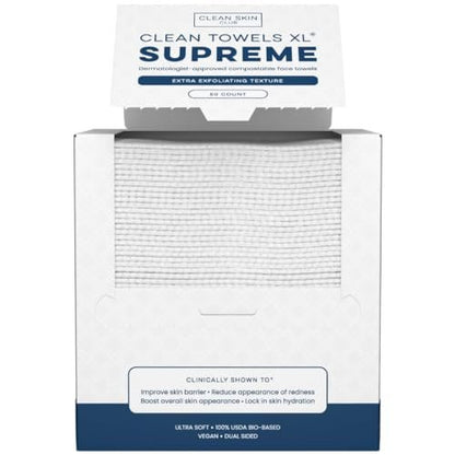 Clean Skin Club Clean Towels XL® Supreme - 100% USDA Biobased Disposable Face Towelettes, Eczema Association Accepted, Ultra Absorbent & Soft, 50 Count Avelisse