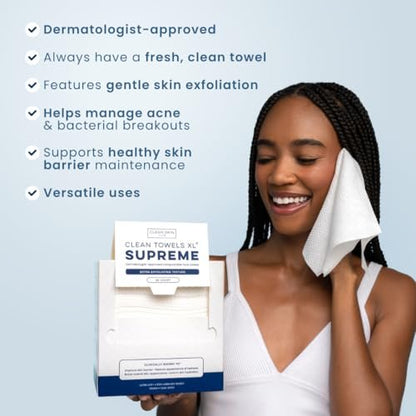 Clean Skin Club Clean Towels XL® Supreme - 100% USDA Biobased Disposable Face Towelettes, Eczema Association Accepted, Ultra Absorbent & Soft, 50 Count Avelisse