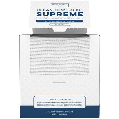 Clean Skin Club Clean Towels XL® Supreme - 100% USDA Biobased Disposable Face Towelettes, Eczema Association Accepted, Ultra Absorbent & Soft, 50 Count Avelisse