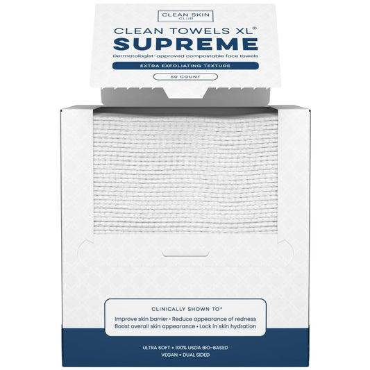 Clean Skin Club Clean Towels XL® Supreme - 100% USDA Biobased Disposable Face Towelettes, Eczema Association Accepted, Ultra Absorbent & Soft, 50 Count Avelisse