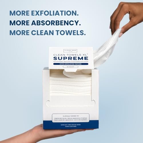 Clean Skin Club Clean Towels XL® Supreme - 100% USDA Biobased Disposable Face Towelettes, Eczema Association Accepted, Ultra Absorbent & Soft, 50 Count Avelisse