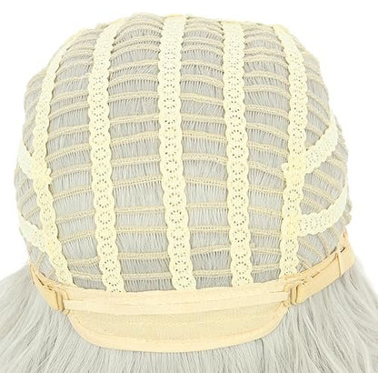Yuehong Adult Long Grey Curly Mens Wig & Big Beard Set - Heat Resistant Synthetic Fiber Cosplay Wig for Wizard, Viking, Santa Costumes