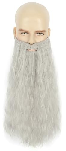 Yuehong Adult Long Grey Curly Mens Wig & Big Beard Set - Heat Resistant Synthetic Fiber Cosplay Wig for Wizard, Viking, Santa Costumes - görsel 10