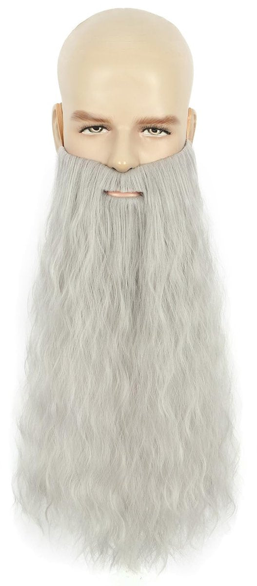 Yuehong Adult Long Grey Curly Mens Wig & Big Beard Set - Heat Resistant Synthetic Fiber Cosplay Wig for Wizard, Viking, Santa Costumes - görsel 9