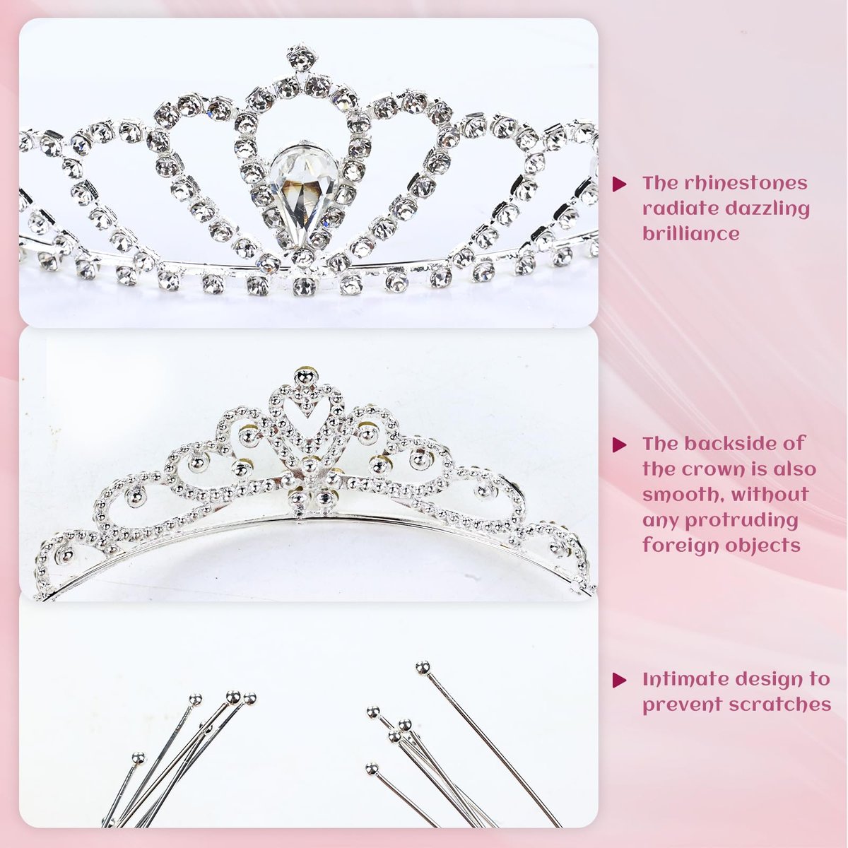 inSowni 8-Piece Decorative Princess Dazzling Rhinestone Silver Metal Tiara Crown Headbands - Wedding Birthday Party Prom Headpieces for Brides, Bridesmaids, Women, Girls, Teens, Kids - görsel 11