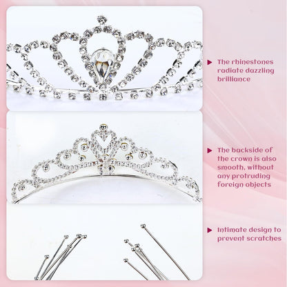 inSowni 8-Piece Decorative Princess Dazzling Rhinestone Silver Metal Tiara Crown Headbands - Wedding Birthday Party Prom Headpieces for Brides, Bridesmaids, Women, Girls, Teens, Kids