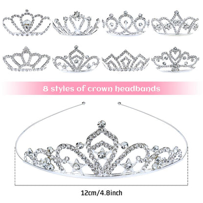 inSowni 8-Piece Decorative Princess Dazzling Rhinestone Silver Metal Tiara Crown Headbands - Wedding Birthday Party Prom Headpieces for Brides, Bridesmaids, Women, Girls, Teens, Kids