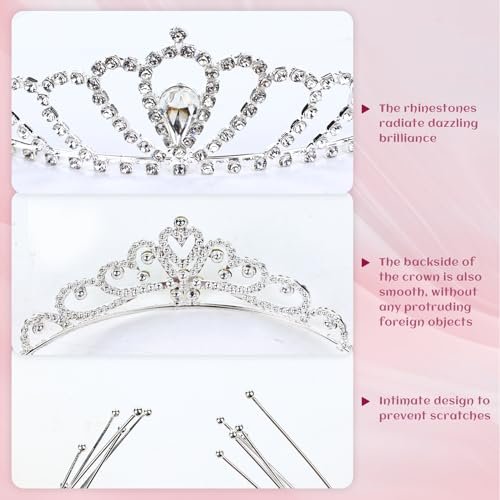 inSowni 8-Piece Decorative Princess Dazzling Rhinestone Silver Metal Tiara Crown Headbands - Wedding Birthday Party Prom Headpieces for Brides, Bridesmaids, Women, Girls, Teens, Kids - görsel 12