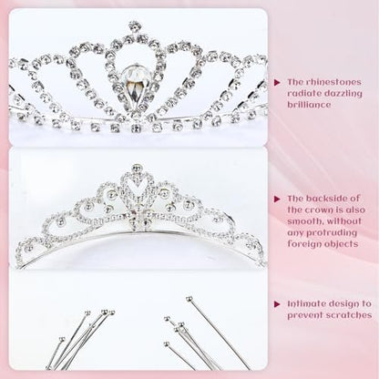 inSowni 8-Piece Decorative Princess Dazzling Rhinestone Silver Metal Tiara Crown Headbands - Wedding Birthday Party Prom Headpieces for Brides, Bridesmaids, Women, Girls, Teens, Kids