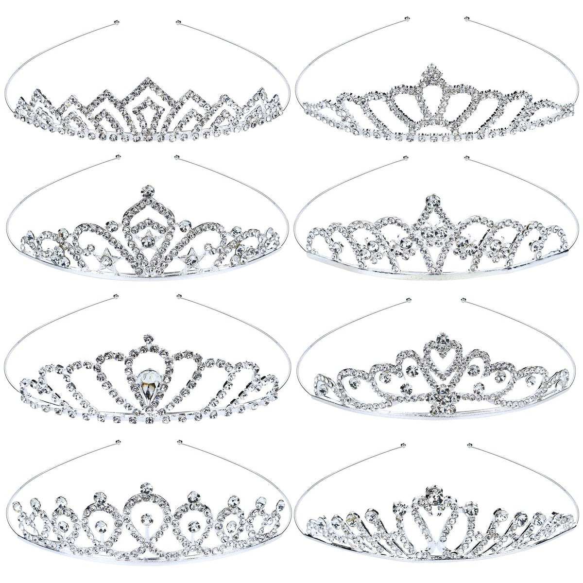 inSowni 8-Piece Decorative Princess Dazzling Rhinestone Silver Metal Tiara Crown Headbands - Wedding Birthday Party Prom Headpieces for Brides, Bridesmaids, Women, Girls, Teens, Kids - görsel 1