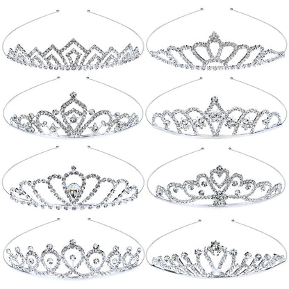 inSowni 8-Piece Decorative Princess Dazzling Rhinestone Silver Metal Tiara Crown Headbands - Wedding Birthday Party Prom Headpieces for Brides, Bridesmaids, Women, Girls, Teens, Kids