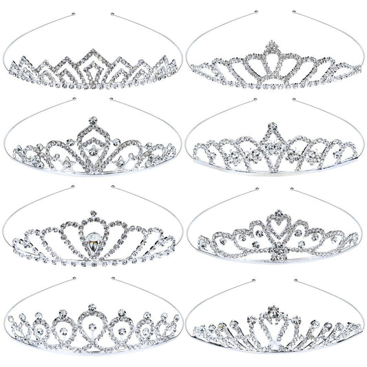 inSowni 8-Piece Decorative Princess Dazzling Rhinestone Silver Metal Tiara Crown Headbands - Wedding Birthday Party Prom Headpieces for Brides, Bridesmaids, Women, Girls, Teens, Kids