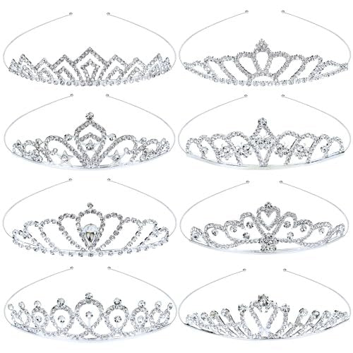 inSowni 8-Piece Decorative Princess Dazzling Rhinestone Silver Metal Tiara Crown Headbands - Wedding Birthday Party Prom Headpieces for Brides, Bridesmaids, Women, Girls, Teens, Kids - görsel 2