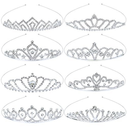 inSowni 8-Piece Decorative Princess Dazzling Rhinestone Silver Metal Tiara Crown Headbands - Wedding Birthday Party Prom Headpieces for Brides, Bridesmaids, Women, Girls, Teens, Kids