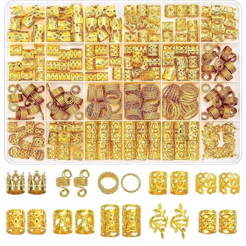 220 Pcs Gold Hair Jewelry Braid Set – Metal Dreadlock Rings, Cuffs & Clips for Hair Decorations - görsel 2