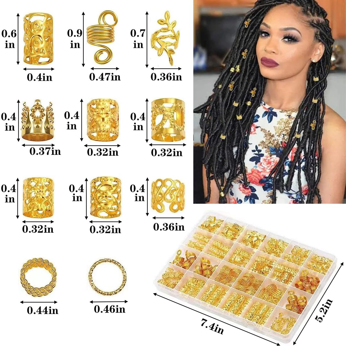 220 Pcs Gold Hair Jewelry Braid Set – Metal Dreadlock Rings, Cuffs & Clips for Hair Decorations - görsel 3