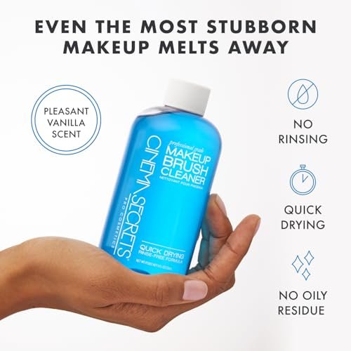 Cinema Secrets Original Blue Vanilla Makeup Brush Cleaner Solution & Spray Combo - Professional Brush Cleanser, Quick-Drying & Rinse-Free, Removes Built-Up Makeup (16 fl oz & 2 fl oz) Avelisse
