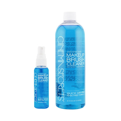 Cinema Secrets Original Blue Vanilla Makeup Brush Cleaner Solution & Spray Combo - Professional Brush Cleanser, Quick-Drying & Rinse-Free, Removes Built-Up Makeup (16 fl oz & 2 fl oz) Avelisse