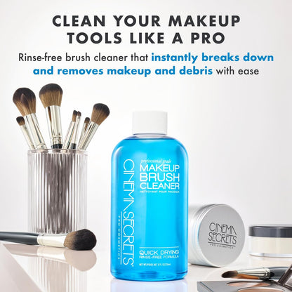 Cinema Secrets Original Blue Vanilla Makeup Brush Cleaner Solution & Spray Combo - Professional Brush Cleanser, Quick-Drying & Rinse-Free, Removes Built-Up Makeup (16 fl oz & 2 fl oz) Avelisse