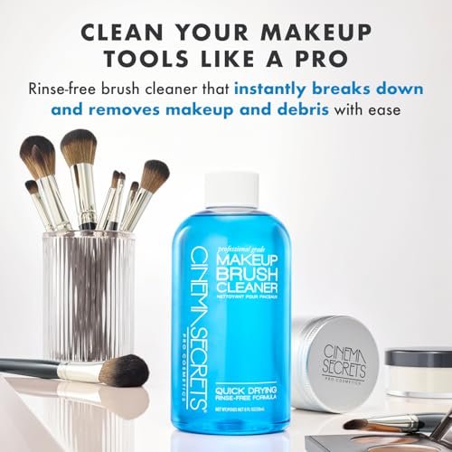 Cinema Secrets Original Blue Vanilla Makeup Brush Cleaner Solution & Spray Combo - Professional Brush Cleanser, Quick-Drying & Rinse-Free, Removes Built-Up Makeup (16 fl oz & 2 fl oz) Avelisse