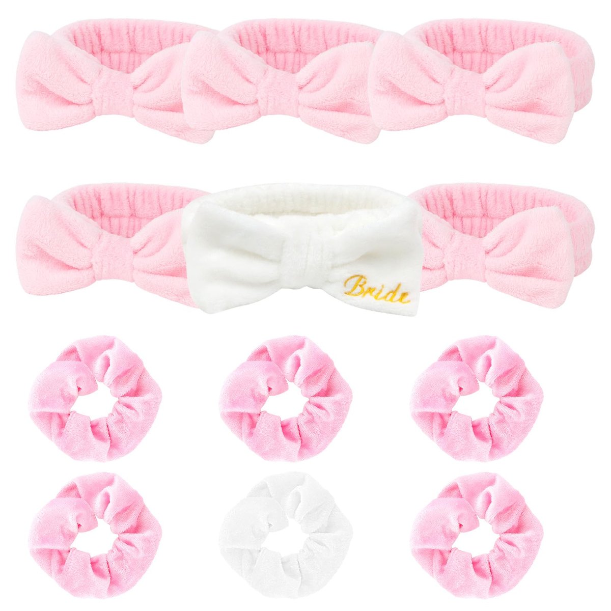 CIEHER 12-Piece Bachelorette Party Favors Set - 6 Spa Headbands & 6 Velvet Hair Scrunchies for Bride and Bridesmaids - görsel 1