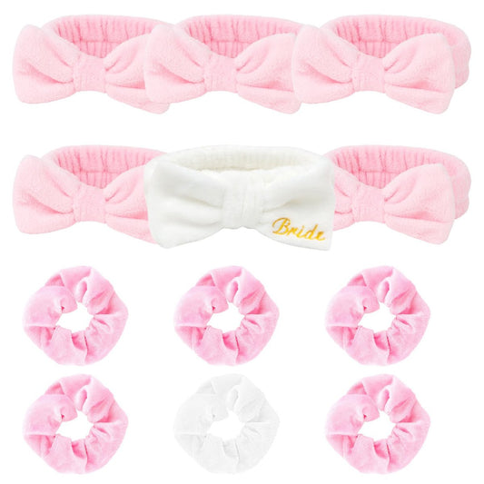 CIEHER 12-Piece Bachelorette Party Favors Set - 6 Spa Headbands & 6 Velvet Hair Scrunchies for Bride and Bridesmaids
