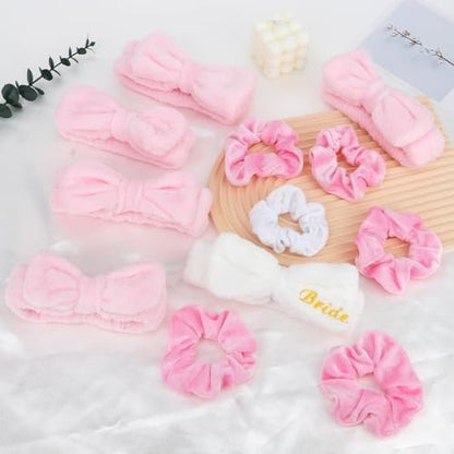 CIEHER 12-Piece Bachelorette Party Favors Set - 6 Spa Headbands & 6 Velvet Hair Scrunchies for Bride and Bridesmaids